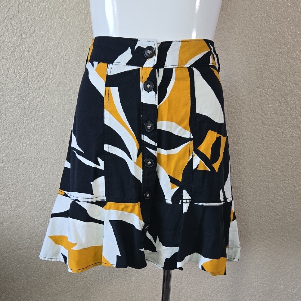 Nine West Black and Yellow Patterned Skater Skirt